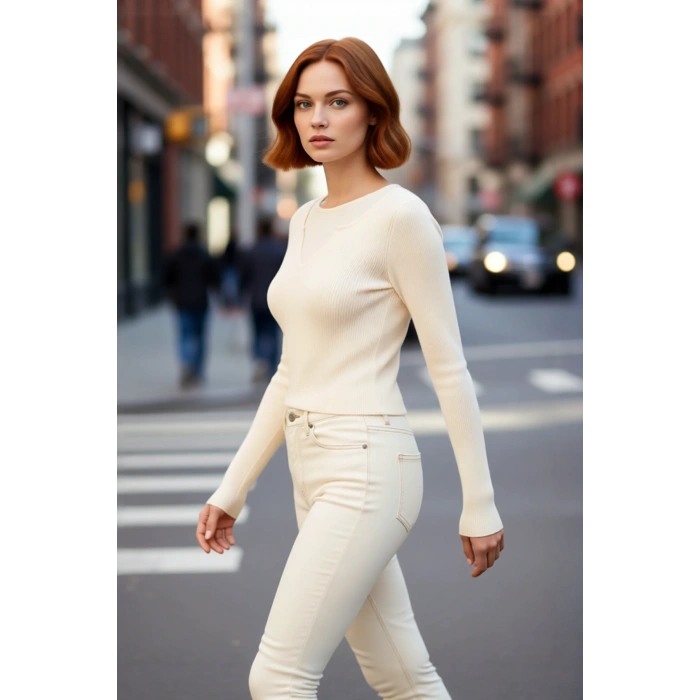 Kadın Bisiklet Yaka İç İçe Görünümlü Fitted Triko Bluz Uzun Kollu Gündelik Şıklık İçin İdeal Seçim