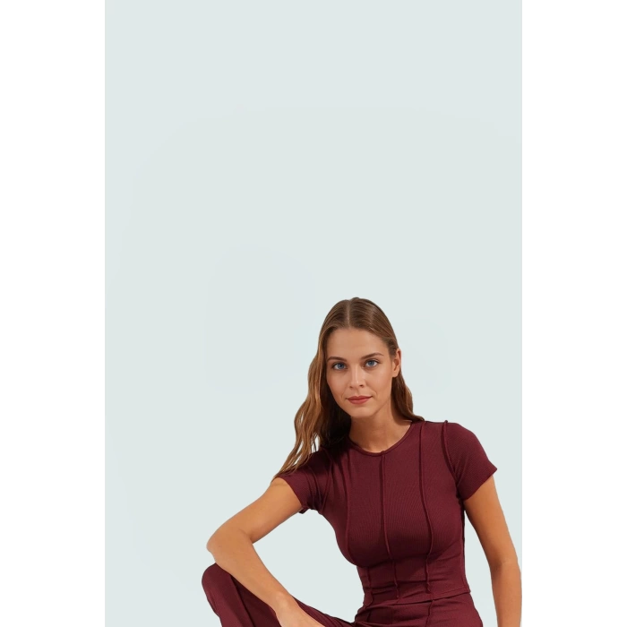 Kadın Bisiklet Yaka Kısa Kollu Örme Üst Alt Takım Yüksek Bel Pantolon Günlük Stil Mükemmel Uyum