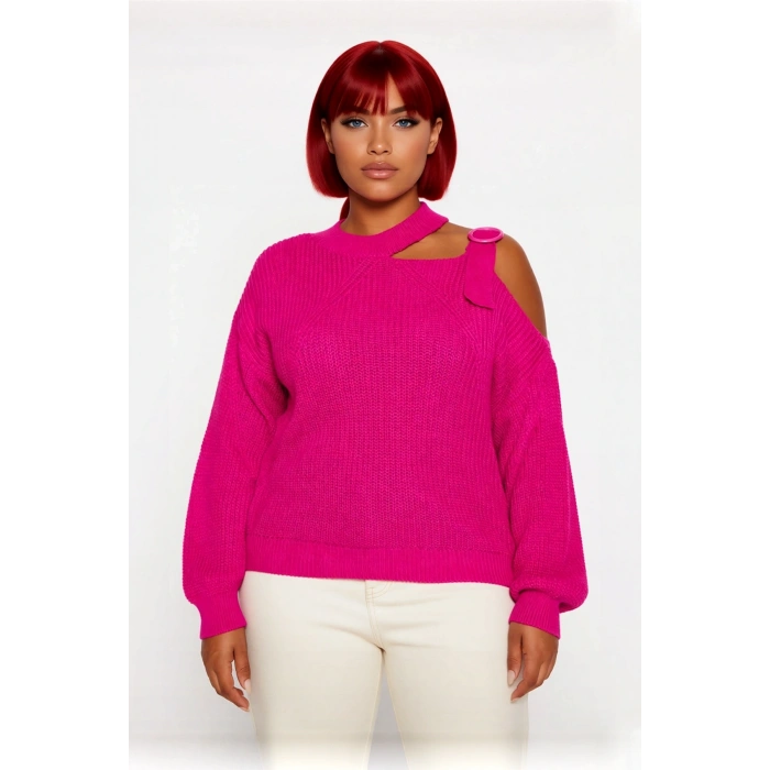 Kadın Bisiklet Yaka Modern Cut Out Detaylı Akrilik Triko Kazak Kışlık Kombinlerin Vazgeçilmezi