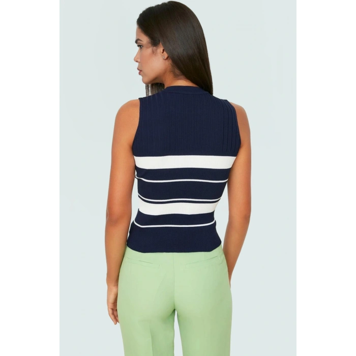 Kadın Bisiklet Yaka Triko Bluz İnce Polyester Renk Bloklu Yazlık Günlük Kullanım İçin Konforlu Kesim