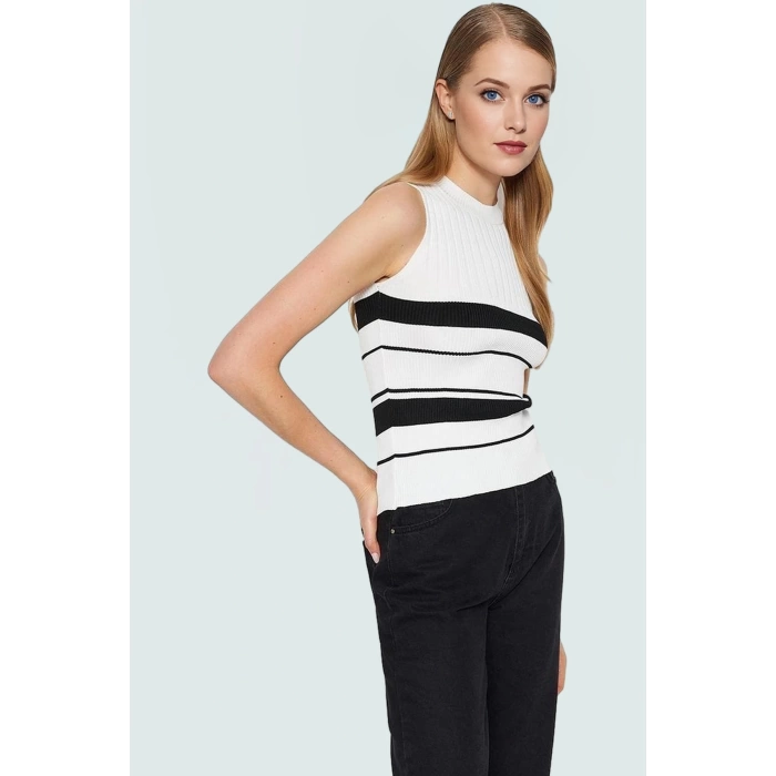 Kadın Bisiklet Yaka Triko Bluz İnce Polyester Renk Bloklu Yazlık Günlük Kullanım İçin Konforlu Kesim