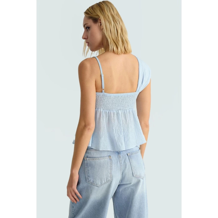 Kadın Bluz Peplum Kalp Yaka Aerobin Dokuma Yazlık Dayanıklı Malzeme Şık Görünüm