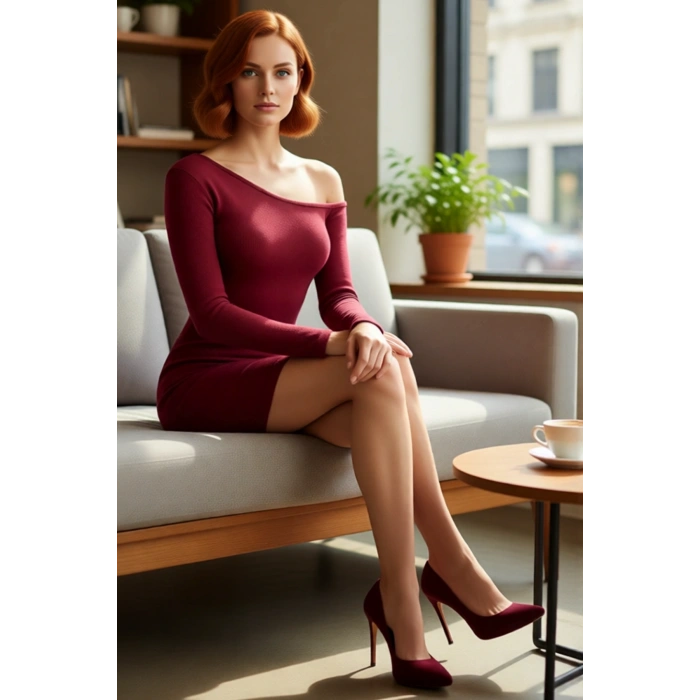 Kadın Bodycon Asimetrik Yaka Uzun Kollu Fitilli Örme Mini Elbise Gündüz Gece Davet Stili Kaliteli