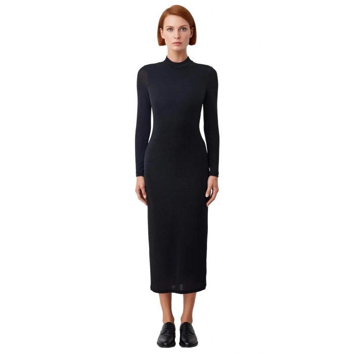 Kadın Bodycon Dik Yaka Simli Örme Maxi Elbise Özel Günlerinizi Işıltıyla Tamamlar Kış Şıklığı