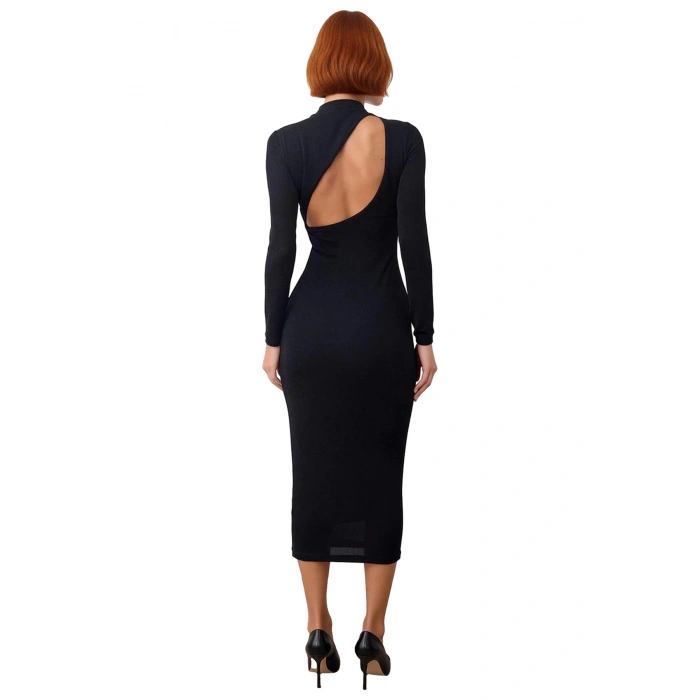 Kadın Bodycon Dik Yaka Simli Örme Maxi Elbise Özel Günlerinizi Işıltıyla Tamamlar Kış Şıklığı