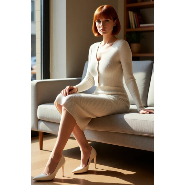 Kadın Bodycon Düz Triko Midi Elbise Uzun Kollu V Yaka Günlük Şık ve Rahat Kombinler İçin Kaliteli