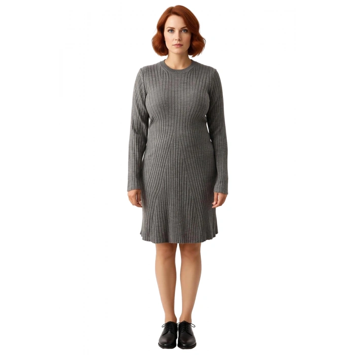 Kadın Bodycon Kalıp Düz Desen Uzun Kollu Gri Triko Mini Elbise Kış Mevsimi İçin Şık Bir Seçenek