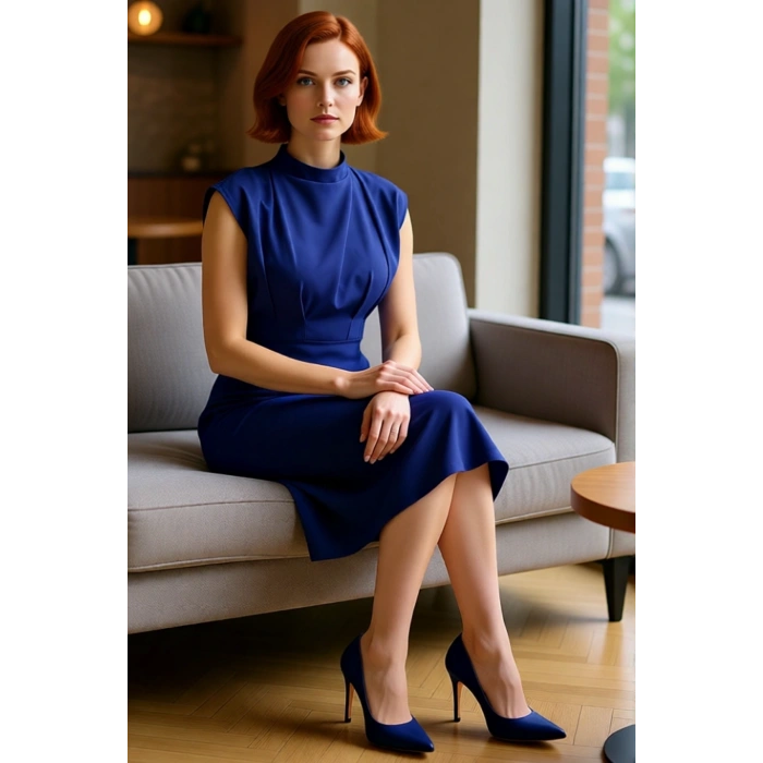 Kadın Bodycon Kesim Dik Yaka Kolsuz Midi Boy Elbise Finike Dokuma Büzgü Detaylı Şık Tasarım