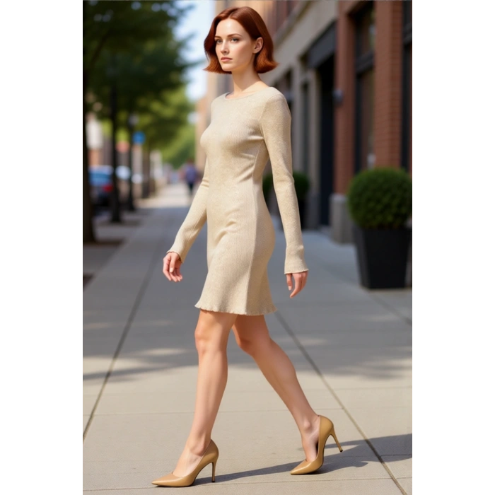 Kadın Bodycon Kesim Kayık Yaka Uzun Kollu Düz Desen Örme Mini Elbise Kışlık Şıklığın Anahtarı