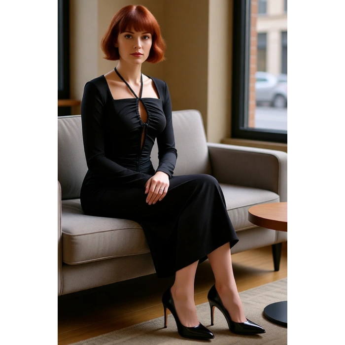 Kadın Bodycon Kesim Uzun Kollu Maxi Abiye Elbise Bağlama Detaylı Kare Yaka İle Şıklık Sunar