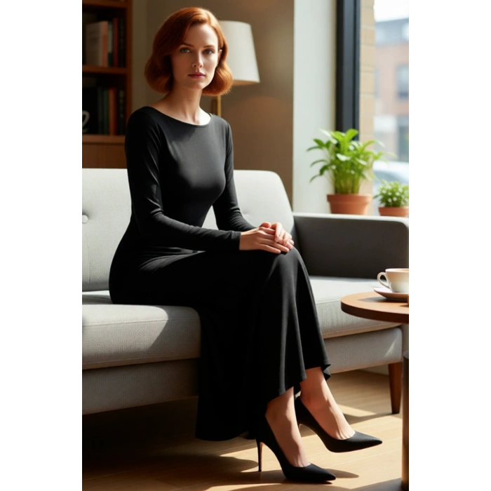 Kadın Bodycon Maxi Boy Uzun Kollu Kayık Yaka Örme Sandy Kumaş Zarif Kışlık Balo Elbisesi Kaliteli