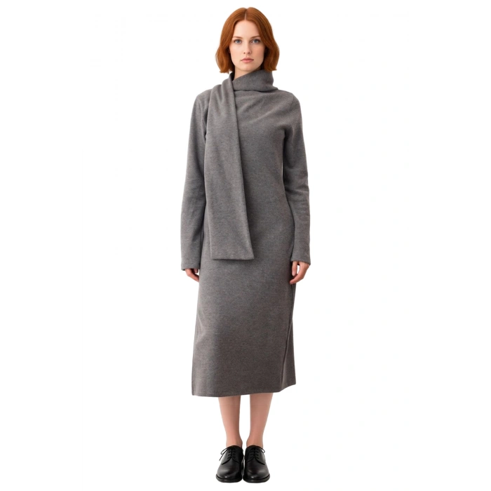 Kadın Bodycon Maxi Şal Yaka Selanik Örme Elbise Uzun Kollu Kışlık Günlük Şıklık Sunan Tasarım