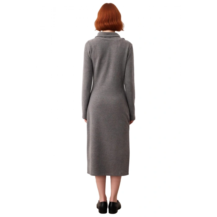 Kadın Bodycon Maxi Şal Yaka Selanik Örme Elbise Uzun Kollu Kışlık Günlük Şıklık Sunan Tasarım