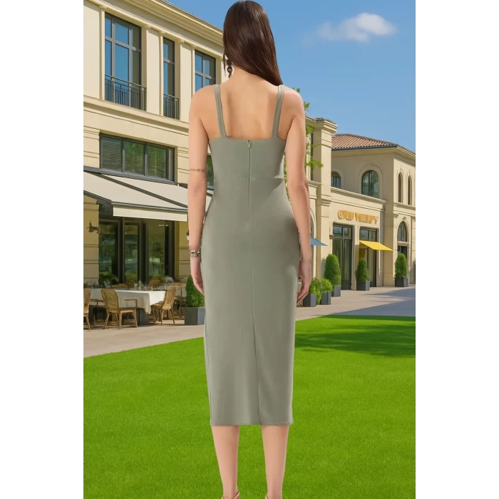 Kadın Bodycon Midi Elbise Örme Kumaş Büzgü Detaylı Mezuniyet Elbisesi Dayanıklı Malzeme