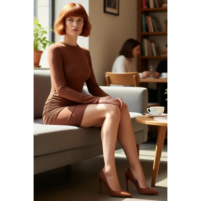 Kadın Bodycon Mini Elbise Uzun Kollu Büzgü Drape Detaylı Esnek Kışlık Şık Örme Kıyafet Kaliteli