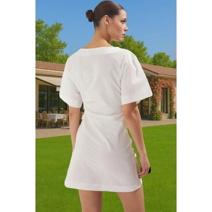 Kadın Bodycon Mini Pamuk Plaj Elbisesi Cut Out Detaylı Yüksek Kalite Trend Tasarım Mükemmel Uyum