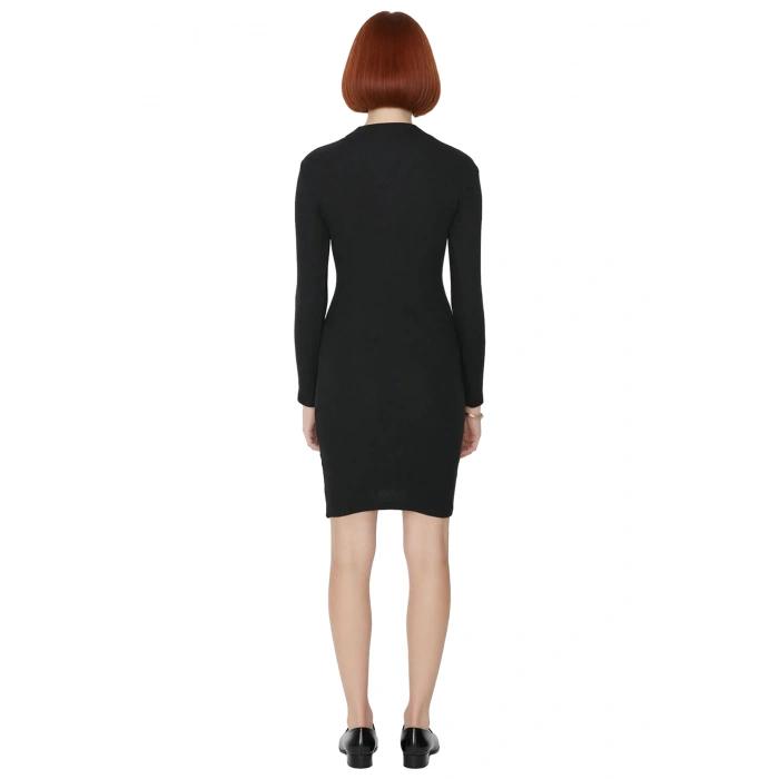 Kadın Bodycon Mini Uzun Kollu Fitilli Örme Elbise Bisiklet Yakalı Rahat Günlük Şıklık Sunar