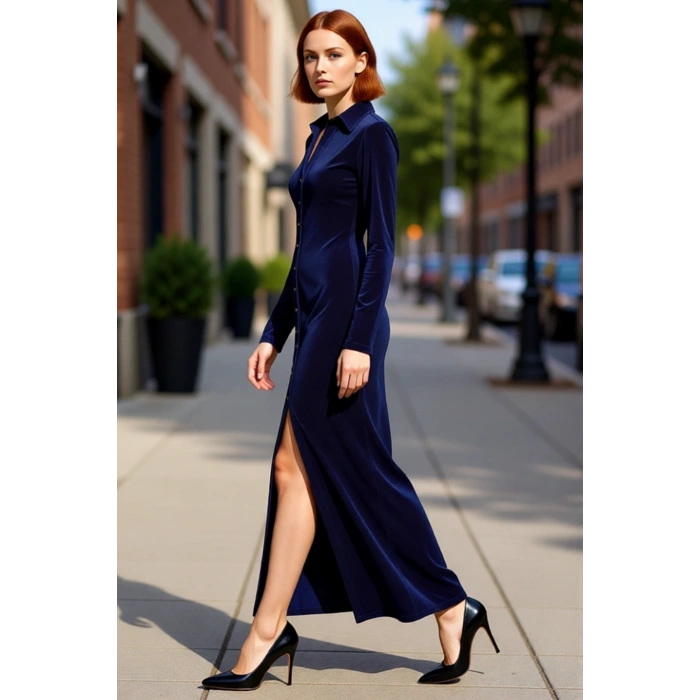 Kadın Bodycon Polo Yaka Uzun Kollu Düz Maxi Örme Elbise Kış Kombinleriniz İçin Şık Ve Rahat Seçim