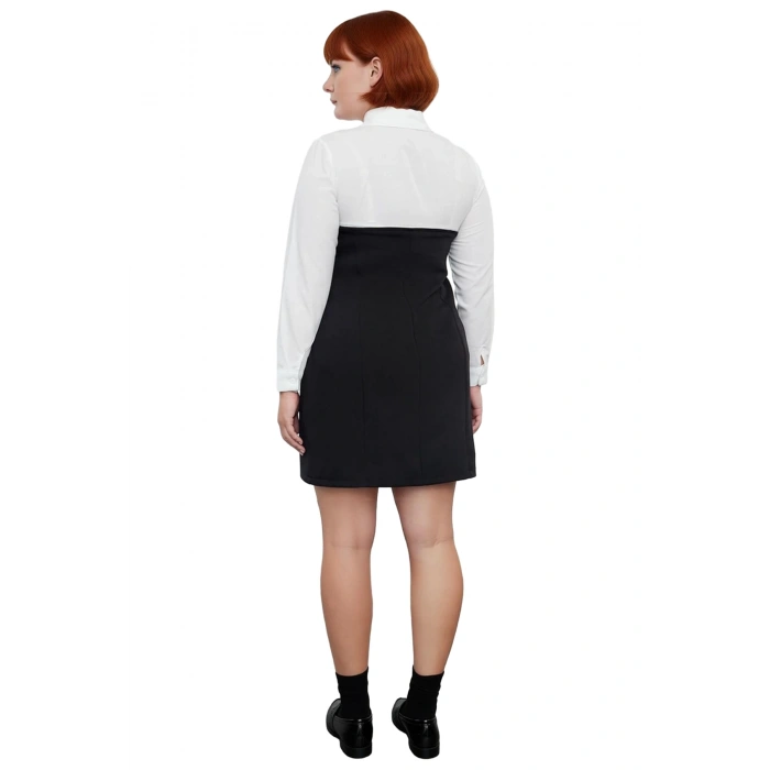 Kadın Bodycon Renk Bloklu Mini Elbise Gömlek Yaka Uzun Kol İş ve Günlük Şıklığına Özel Tasarım