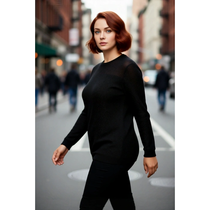 Kadın Bodycone Kesim Uzun Kol Bisiklet Yaka Fitilli İnce Triko Kazak Gün Boyu Rahatlık Sağlar