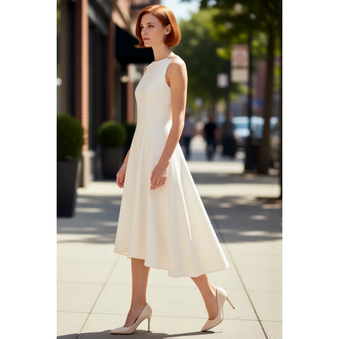 Kadın Bordo Skater Kesim Aksesuar Detaylı Midi Elbise Şık Ve Konforlu Dokuma Tasarım Kaliteli