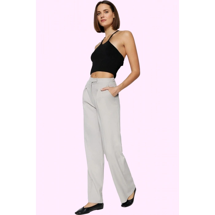 Kadın Boru Paça Pantolon Polyester Elastan Günlük Ve İş Kullanımı Yaz Aylarının Vazgeçilmezi