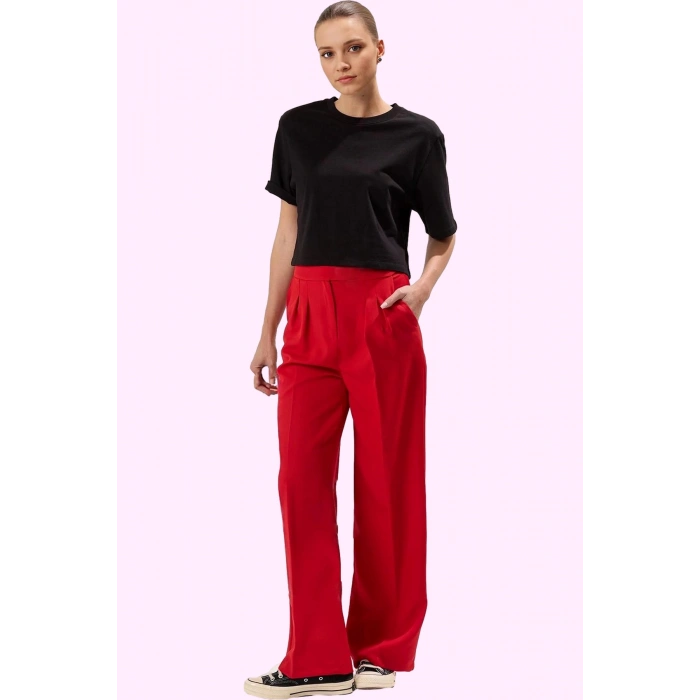 Kadın Boru Paça Pantolon Polyester Elastan Günlük Ve İş Kullanımı Yaz Aylarının Vazgeçilmezi