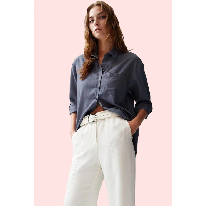 Kadın Boyfriend Geniş Kalıp Pamuklu Gömlek Günlük Casual Stil Hafta Sonu Dayanıklı Malzeme