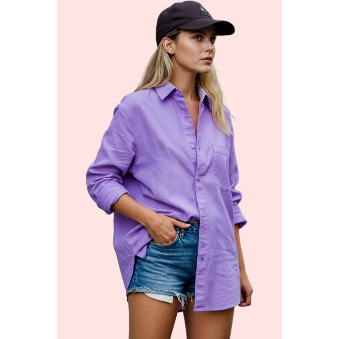 Kadın Boyfriend Geniş Kalıp Pamuklu Gömlek Günlük Casual Stil Hafta Sonu Dayanıklı Malzeme