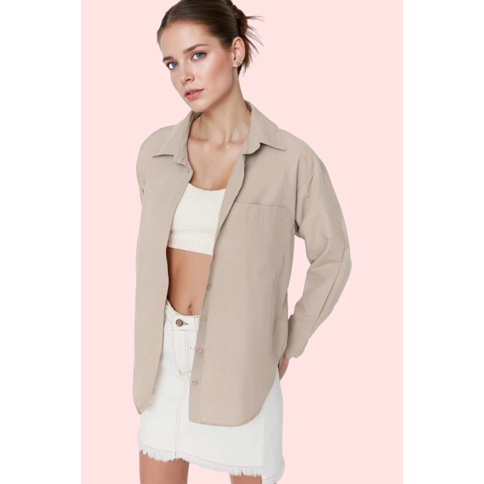 Kadın Boyfriend Geniş Kalıp Pamuklu Gömlek Günlük Casual Stil Hafta Sonu Dayanıklı Malzeme