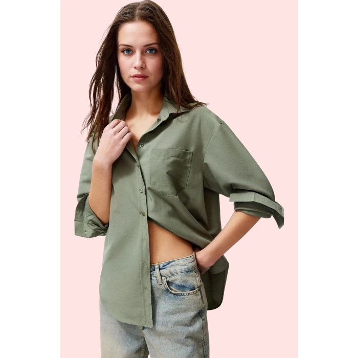 Kadın Boyfriend Geniş Kalıp Pamuklu Gömlek Günlük Casual Stil Hafta Sonu Dayanıklı Malzeme