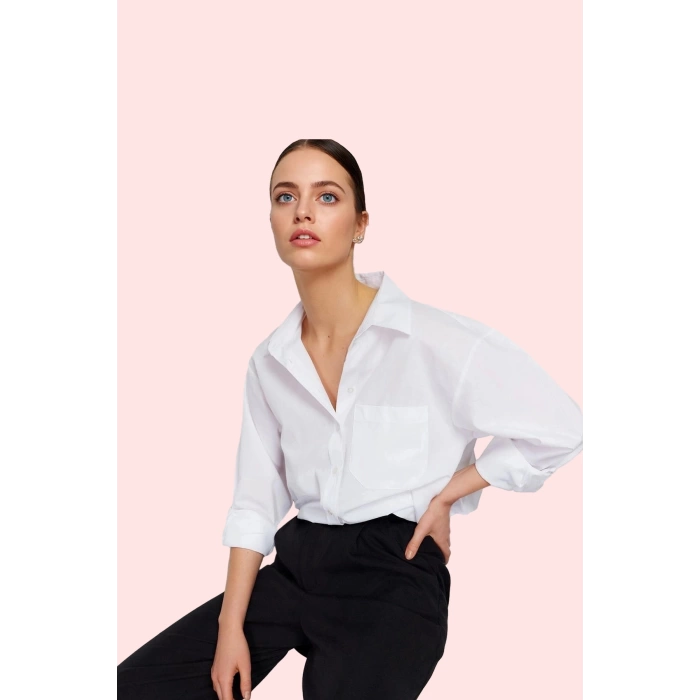Kadın Boyfriend Geniş Kalıp Pamuklu Gömlek Günlük Casual Stil Hafta Sonu Dayanıklı Malzeme