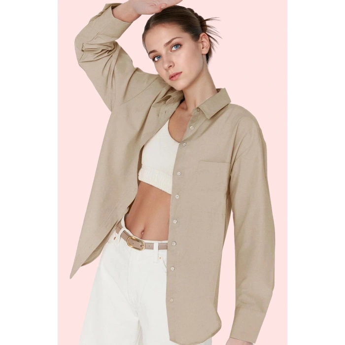 Kadın Boyfriend Geniş Kalıp Pamuklu Gömlek Günlük Casual Stil Hafta Sonu Dayanıklı Malzeme