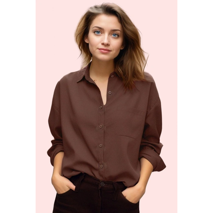 Kadın Boyfriend Geniş Kalıp Pamuklu Gömlek Günlük Casual Stil Hafta Sonu Dayanıklı Malzeme