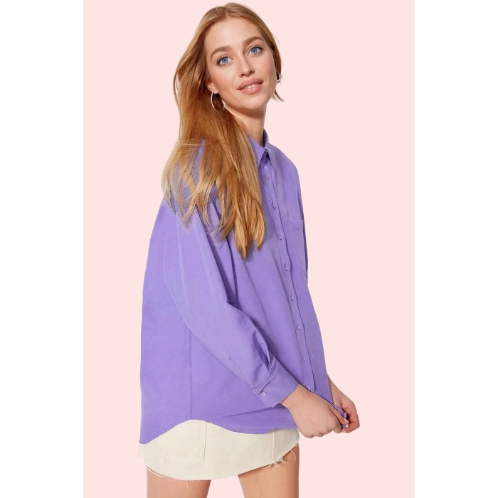 Kadın Boyfriend Geniş Kalıp Pamuklu Gömlek Günlük Casual Stil Hafta Sonu Dayanıklı Malzeme
