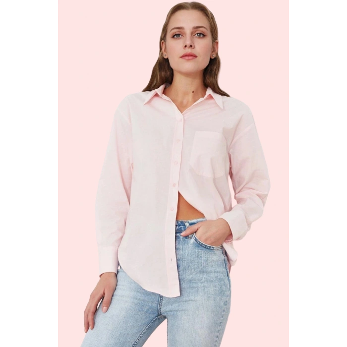Kadın Boyfriend Geniş Kalıp Pamuklu Gömlek Günlük Casual Stil Hafta Sonu Dayanıklı Malzeme