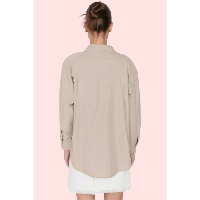 Kadın Boyfriend Geniş Kalıp Pamuklu Gömlek Günlük Casual Stil Hafta Sonu Dayanıklı Malzeme