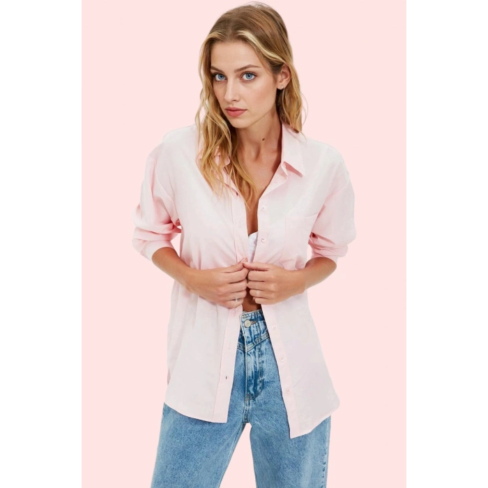 Kadın Boyfriend Geniş Kalıp Pamuklu Gömlek Günlük Casual Stil Hafta Sonu Dayanıklı Malzeme