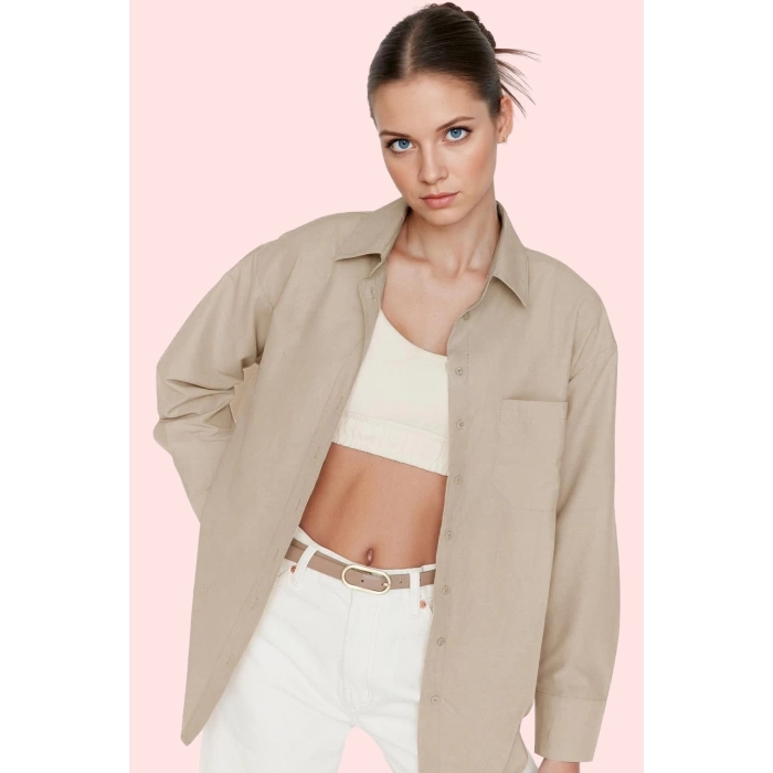 Kadın Boyfriend Geniş Kalıp Pamuklu Gömlek Günlük Casual Stil Hafta Sonu Dayanıklı Malzeme