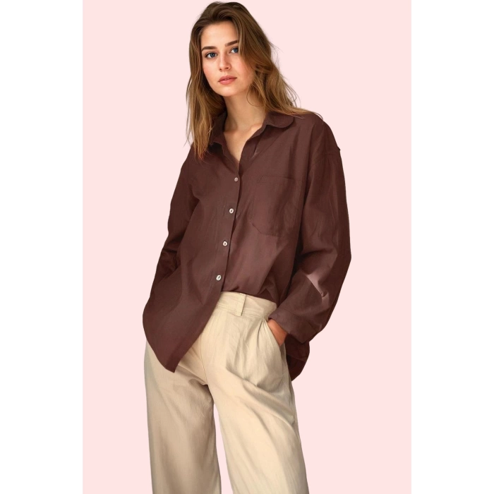 Kadın Boyfriend Geniş Kalıp Pamuklu Gömlek Günlük Casual Stil Hafta Sonu Dayanıklı Malzeme