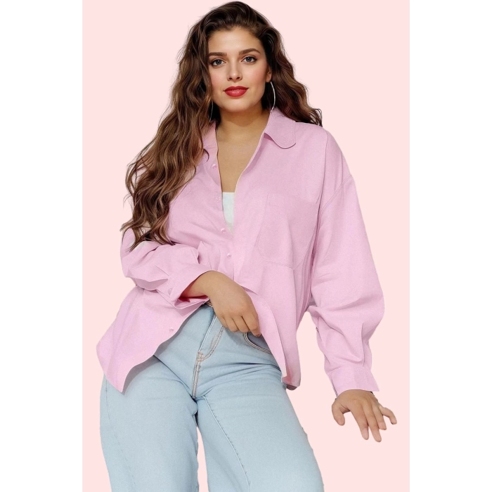 Kadın Boyfriend Gömlek Düz Desen Regular Kalıp Günlük Kullanım Hafta Sonu Kaliteli Malzeme
