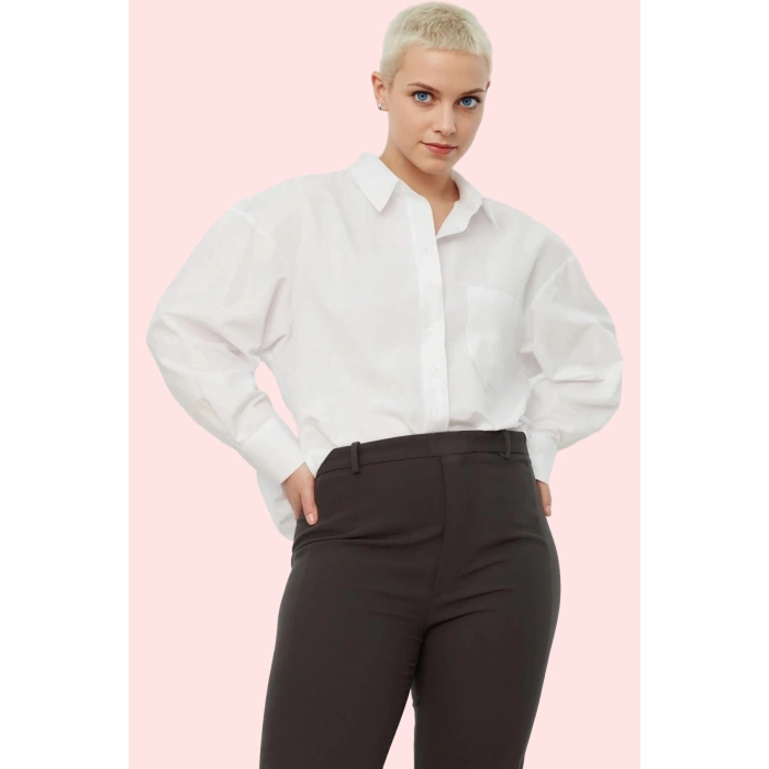 Kadın Boyfriend Gömlek Düz Desen Regular Kalıp Günlük Kullanım Hafta Sonu Kaliteli Malzeme