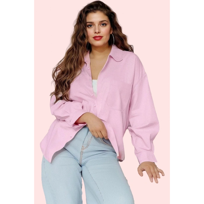 Kadın Boyfriend Gömlek Düz Desen Regular Kalıp Günlük Kullanım Hafta Sonu Kaliteli Malzeme