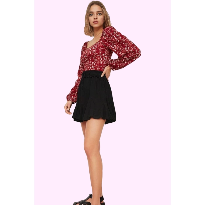 Kadın Bürümcük Dokulu Mini Etek Örme Kumaş Rahat Kesim Yazlık Günlük Kullanım Modern Tasarım