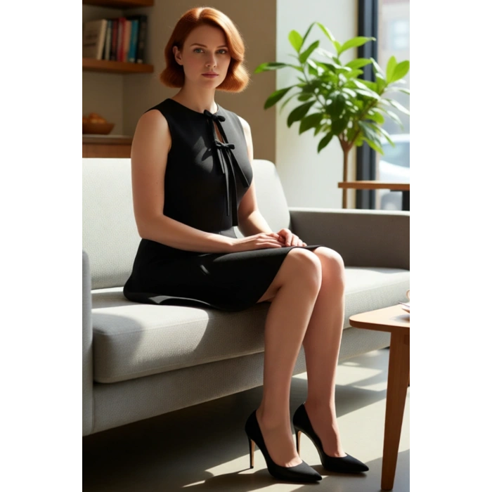 Kadın Büyük Beden A Line Fiyonk Detaylı Kolsuz Kısa Dokuma Elbise İlkbahar Sonbahar Şıklığı