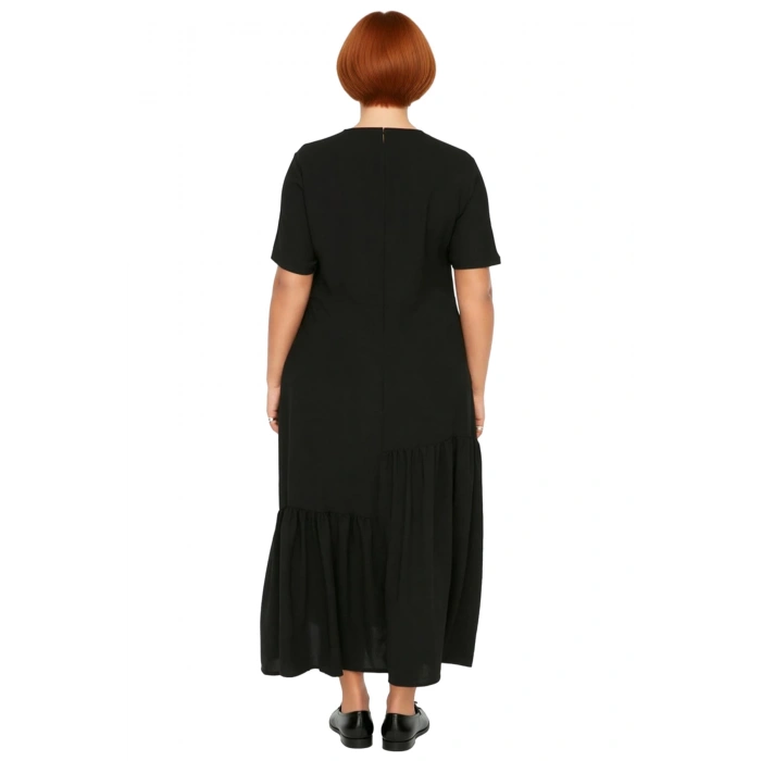 Kadın Büyük Beden A line Maxi Kısa Kollu Dokuma Volanlı Elbise Rahat Günlük Şıklık Sunar Kaliteli