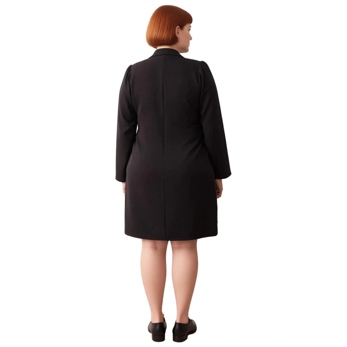 Kadın Büyük Beden A Line Siyah Mini Elbise Bebe Yaka Uzun Kollu Rahat ve Şık Dokuma Tasarım