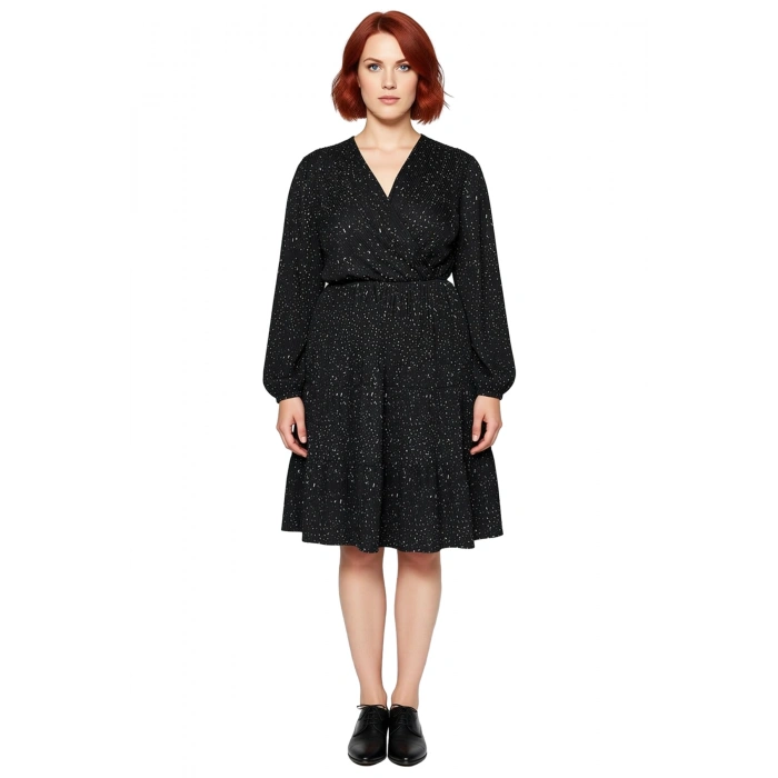 Kadın Büyük Beden A Line V Yaka Uzun Kollu Mini Örme Elbise Hayvan Desenli Günlük Şıklık Kaliteli