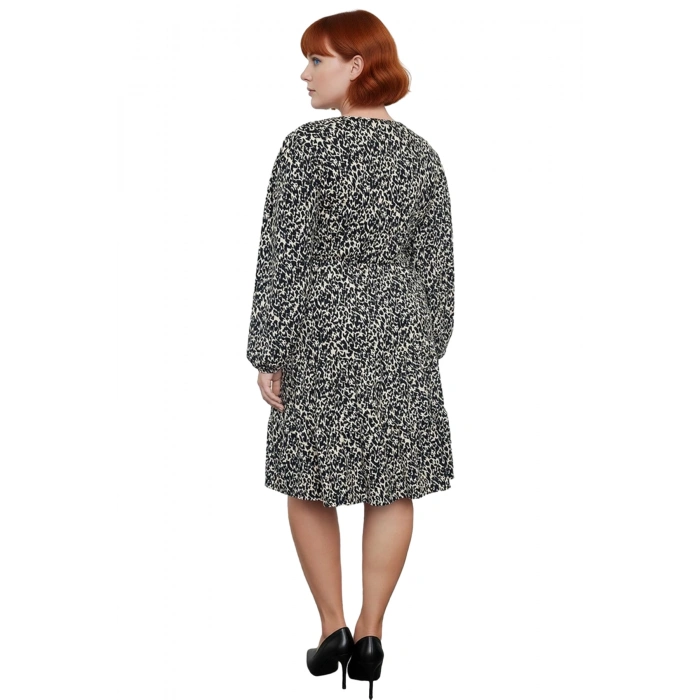 Kadın Büyük Beden A Line V Yaka Uzun Kollu Mini Örme Elbise Hayvan Desenli Günlük Şıklık Kaliteli