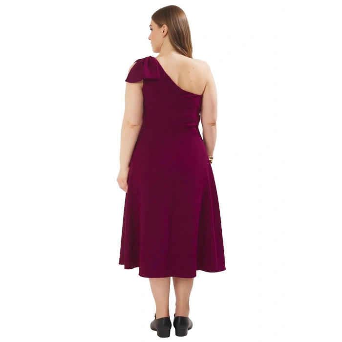 Kadın Büyük Beden Bodycon Midi Elbise Tek Omuzlu Asimetrik Yaka Şık Davetler İçin Zarif Dokuma